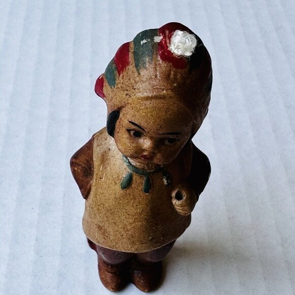 Native‎ American Indian Doll German Hertwig Bisque Porcelain Headdress 2.75" H - Picture 5 of 11